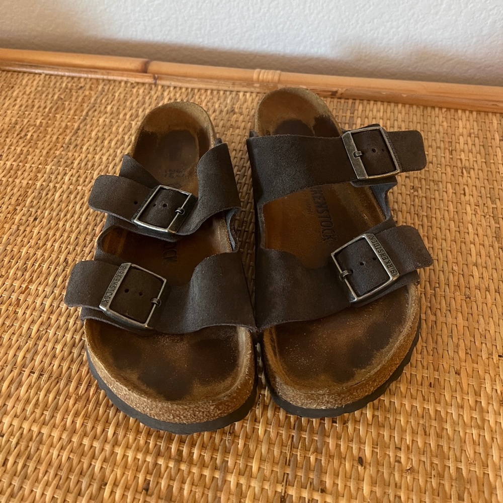 Birkenstock Gray Suede Leather Arizona Classic Slide Sandals Comfort Shoes